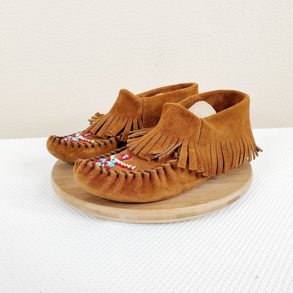 Minnetonka Softsole Bootie Womens 7 Brown Thunderbird Fringe Minimalist Shoe USA
